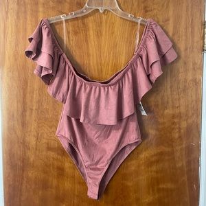 Charlotte Russe Off-The-Shoulder Body Suit Dark Pink Size Medium NWT